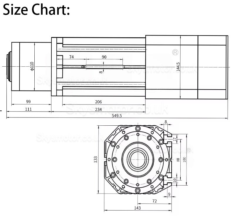 9KW Air Cooled ATC (Automatic Tool Change) Spindle Motor + 11KW VFD Variable Frequency Drive (GDZ143x133-9L + DZB312B011)
